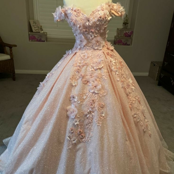 NEW unused pink glittery quinceñera, prom, formal dress. - Picture 3 of 8